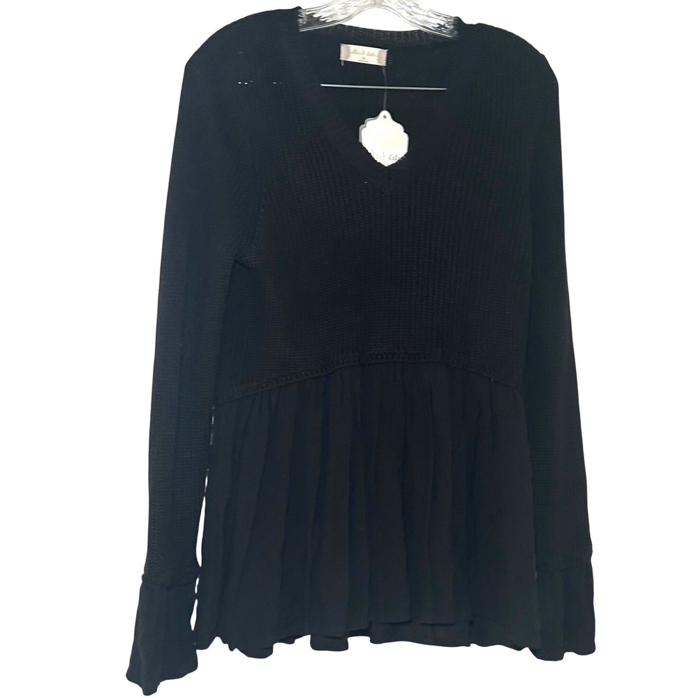 Altar'd State Black Mixed Media Waffle Knit Peplum Sweater Top M minimal cozy